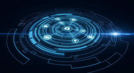 Cybersecurity Technology Interface with Glowing Light and Data Connections