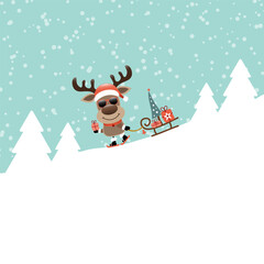 Rentier Sonnenbrille Mit Geschenk Und Schlitten F&auml;hrt Bergab Ski T&uuml;rkis