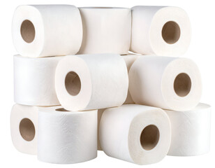 A stack of white paper rolls arranged neatly, showcasing their smooth texture and cylindrical shape in a clean setting.