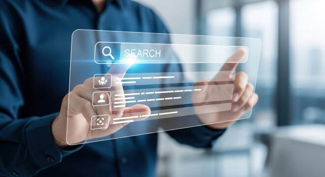 Interactive Search Interface Navigating Digital Information with Touchscreen Technology for Enhanced User Experience and Efficient Data Retrieval and Management