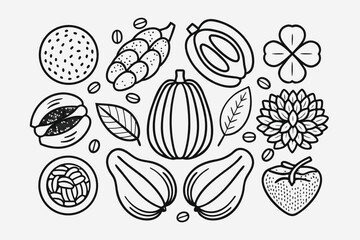 Fototapeta premium Black and White Doodle Art of Food and Nature Elements
