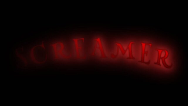 Glowing red Screamer text animation with a chilling horror, perfect for Halloween themes, scary video intros, haunted attractions, thriller projects, and dark cinematic titles.
