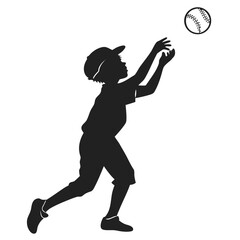 Boy catching baseball silhouette