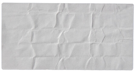 White creased adhesive glued paper sticker label with transparent background cut out design element