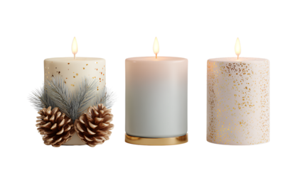 Winter Candle Collection in Cozy, Minimalist, and Elegant Variations isolated on transparent background