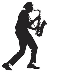 Street musician playing saxophone silhouette