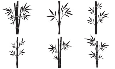 Obraz premium Six Bamboo Stalks with Delicate Leaves Silhouette