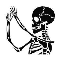 Black Silhouette of a Skeleton Clapping Hands on a White Background