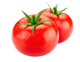 Freshly harvested, ripe red tomatoes glistening with water droplets, perfect for healthy recipes and salads.