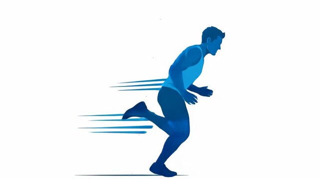 Runner Sprinting - Vector Illustration - A stylized vector illustration of a male runner sprinting, depicted in shades of blue against a clean white background.