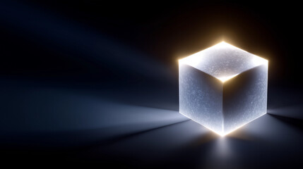 Illuminated Cube: A luminous cube glows with radiant energy, its sleek form casting intriguing shadows in a captivating display of light and form.
