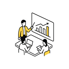 Business Presentation with Growing Graph &ndash; Teamwork and Analytics Vector Illustration