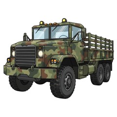 Camouflaged military truck isolated on white background 4k video