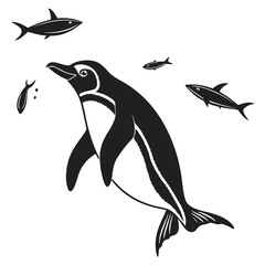 Penguin diving for fish silhouette