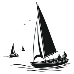 Sailboat racing in regatta silhouette
