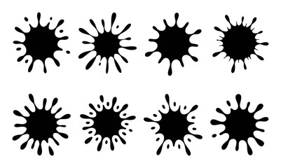 Collection of Black Ink Splatter and Splash Shapes on White Background