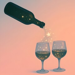 Creative Bottle and Glasses with Sparkling Effect