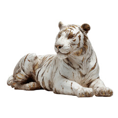 Fototapeta premium White tiger statue resting on a plain background, showcasing realistic details and craftsmanship