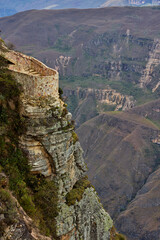 Naklejka premium From the Mirador de Huancas, the Sonche Canyon reveals its breathtaking depth and immensity. Sheer cliffs plunge into the valley below, while the vast Andean landscape stretches beyond