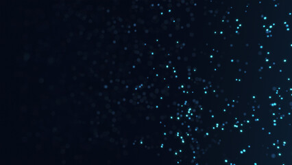 Technology background featuring abstract glowing blue particle network. Digital data connection concept on dark space. Sci-fi visualization. 3D render.