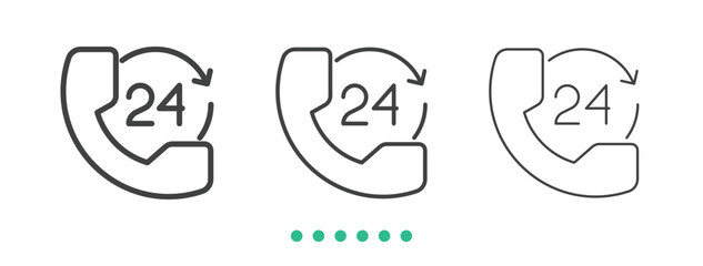 24 hours call icon. Thin line icon vector