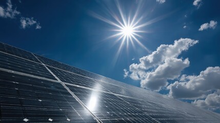 solar panels bright sun clouds