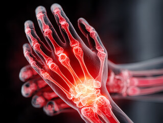 X-Ray View of Human Hand Showing Painful Joints – Medical Anatomy Concept for Arthritis, Inflammation, and Health Technology