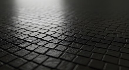 Dark Mosaic Tiles Texture with High-Gloss Surface and Shallow Depth of Field
