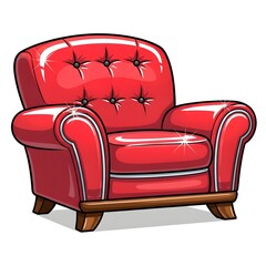 A plush red armchair with tufted buttons and white trim, isolated on white background 4k video