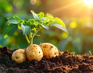 Potatoes sprouting in rich soil