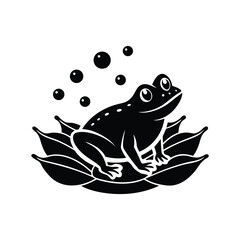 Edible Frog Sitting Under Lotus Leaf Vector Art Illustration