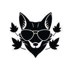 Fox Head Silhouette With Aviator Sunglasses Vector Art Illustration