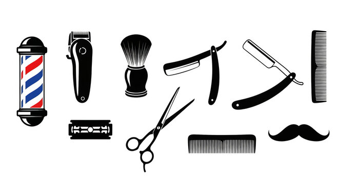 Stylized barber essentials against black canvas