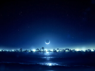 Naklejka premium Starry Night Over Serene Waters