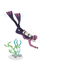 3D Isometric Flat Vector Set of Scuba Divers, Marine Exploring People. Item 3