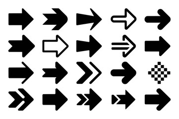 Collection of various right-pointing arrow icons and a checkered pattern
