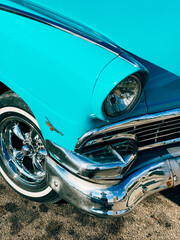 Teal Vintage Car Headlight and Grille