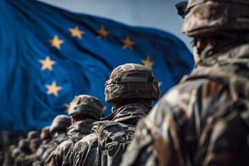 European Soldiers  with EU Flag – Security and Defense
