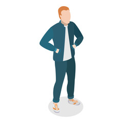 3D Isometric Flat Vector Illustration of Men Clothing Set, Characters in Modern Apparel. Item 2