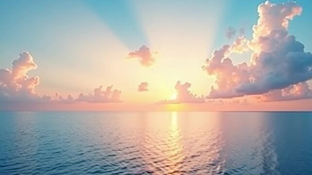 Abstract aerial nature summer ocean sunset sea and sky background. Natural sky with puffy Stratocumulus clouds composition. Sky replacement for composites. Holiday, vacation and recreational concept