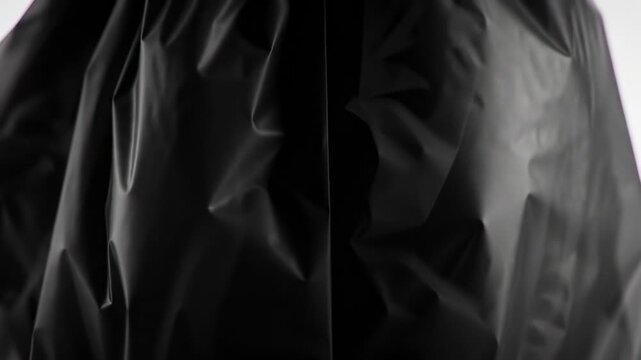 Close-up view of deep black fabric with folds and creases