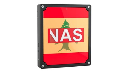 3D render of a network attached storage device (NAS) with a flag design