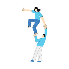 Mental Health with Man Character Give Hand Support Gesture to Woman Overcome Difficulty Vector Illustration