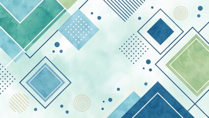 Abstract geometric pattern with teal and green squares and lines refreshing background design