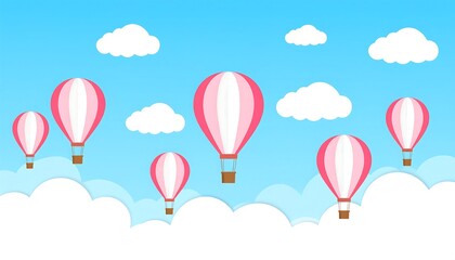 Pink hot air balloons in a blue sky