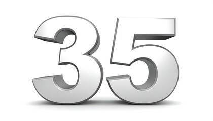 3D rendered metallic gray numbers 35 on white background