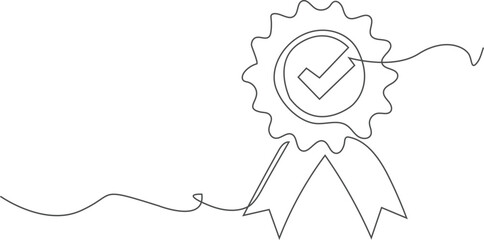 continuous line art drawing of award ribbon vector 