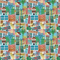 Naklejka premium christmas seamless pattern with nutcracker and presents 