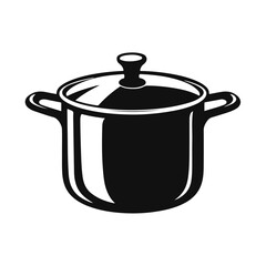 Cooking pot silhouette illustration, kitchen utensil design, traditional soup pan, classic cookware container, household food preparation symbol