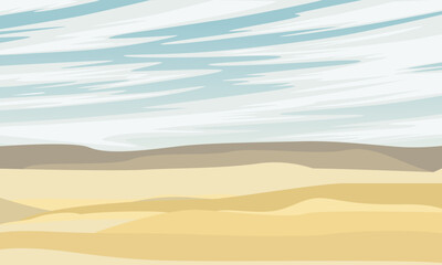 Desert. Yellow sand dunes under a clear blue sky. Realistic vector landscape.